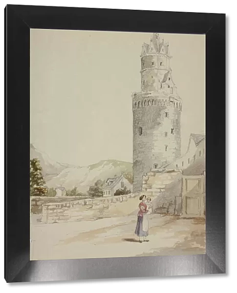Woman and Child before Walled Town with Tower, n. d. Creator: Elizabeth Murray