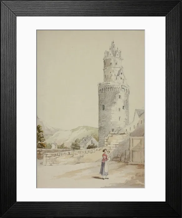 Framed Print : Woman and Child before Walled Town with Tower, n. d. Creator: Elizabeth Murray Framed Print : Woman and Child before Walled Town with Tower, n. d. Creator: Elizabeth Murray