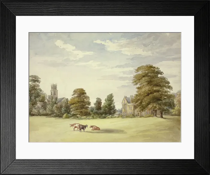 Framed Print : Cows before Manor House and Church, n. d. Creator: Elizabeth Murray Framed Print : Cows before Manor House and Church, n. d. Creator: Elizabeth Murray