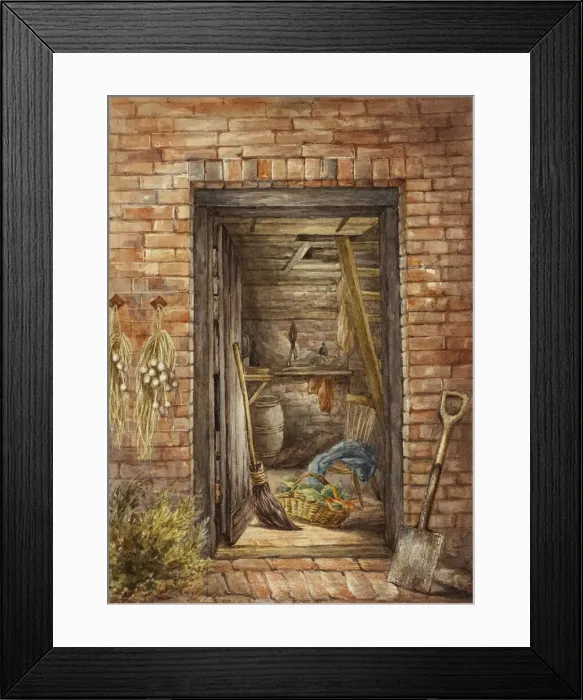 Framed Print : Brick Wall with Open Door and Shovel, 1852. Creator: Elizabeth Murray Framed Print : Brick Wall with Open Door and Shovel, 1852. Creator: Elizabeth Murray