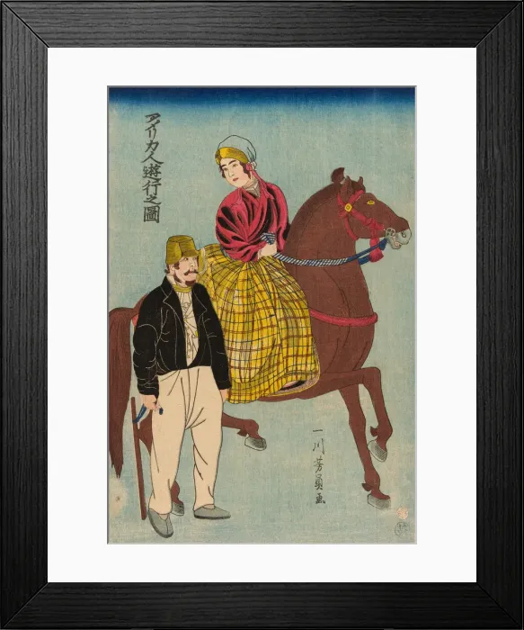 Framed Print : Americans on an Outing (Amerikajin yuko no zu), 1860. Creator: Yoshikazu Framed Print : Americans on an Outing (Amerikajin yuko no zu), 1860. Creator: Yoshikazu
