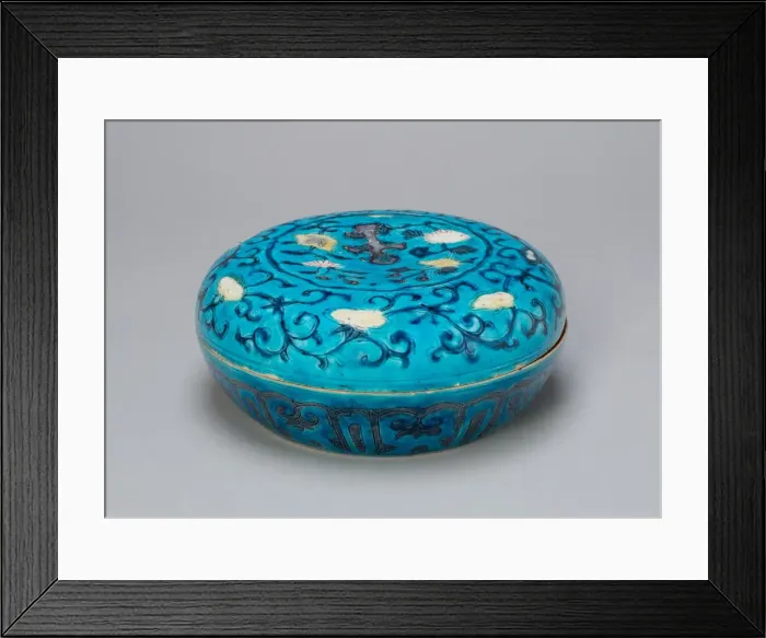 Framed Print : Circular Covered Box with Floral and Lingzhi Mushroom Scrolls, Ming dynasty (1368-1644) Framed Print : Circular Covered Box with Floral and Lingzhi Mushroom Scrolls, Ming dynasty (1368-1644)
