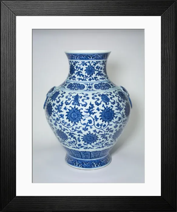 Framed Print : Vase with Loop Handles, Peony Scrolls, Eight Buddhist Framed Print : Vase with Loop Handles, Peony Scrolls, Eight Buddhist