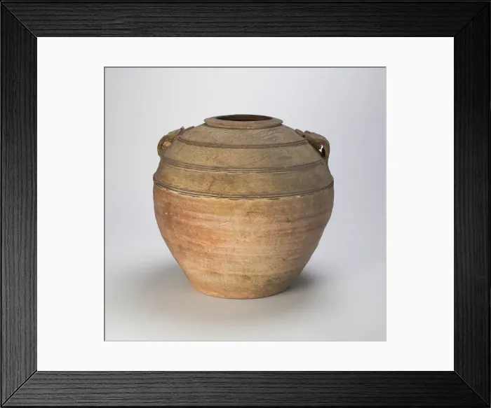 Framed Print : Globular Jar with Relief Cordons and Two Handles, Western Han dynasty, 1st cent B. C Framed Print : Globular Jar with Relief Cordons and Two Handles, Western Han dynasty, 1st cent B. C