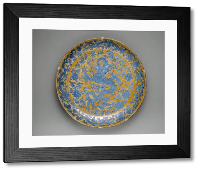 Framed Print : Large Plate with Dragons, Clouds and Floral Sprays, Ming dynasty Framed Print : Large Plate with Dragons, Clouds and Floral Sprays, Ming dynasty