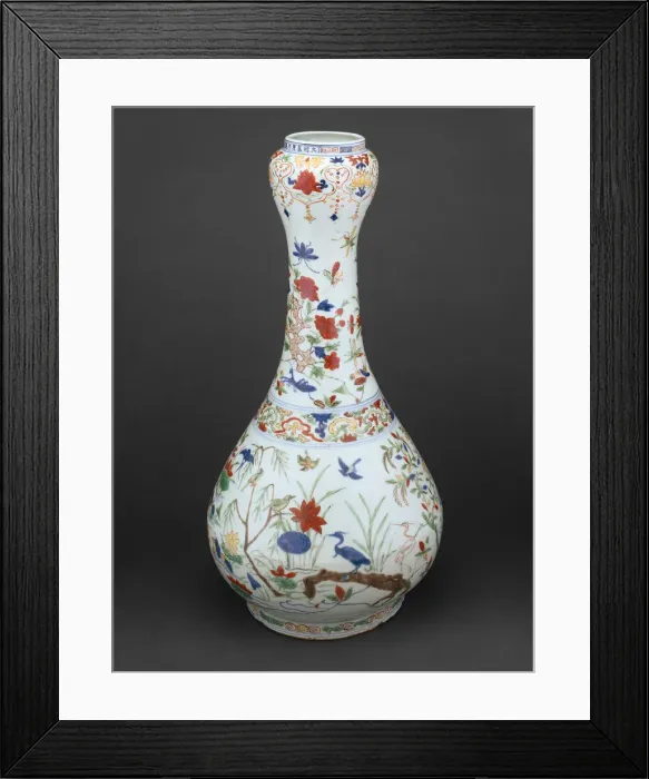 Framed Print : Garlic-Shaped Bottle with Mandarin Ducks and Birds in a Framed Print : Garlic-Shaped Bottle with Mandarin Ducks and Birds in a