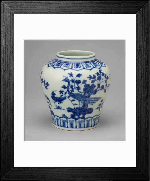 Framed Print : Jar with Peacocks, Garden Rock, and Foliage, Ming dynasty Framed Print : Jar with Peacocks, Garden Rock, and Foliage, Ming dynasty