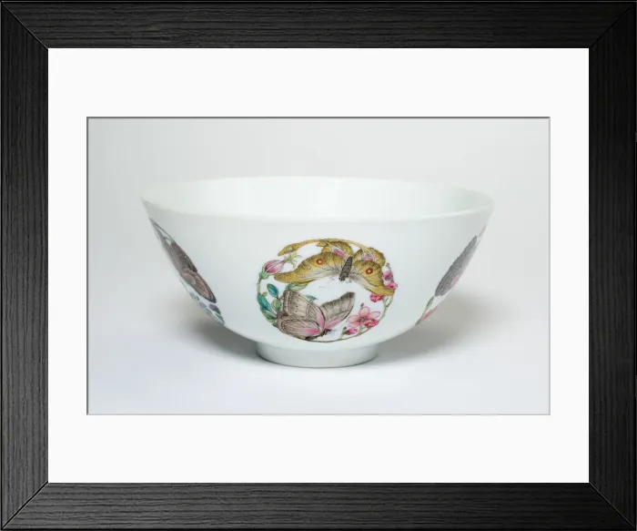 Framed Print : Bowl with Medallionsof Butterflies, Peonies, Chrysanthemums, Peaches Framed Print : Bowl with Medallionsof Butterflies, Peonies, Chrysanthemums, Peaches