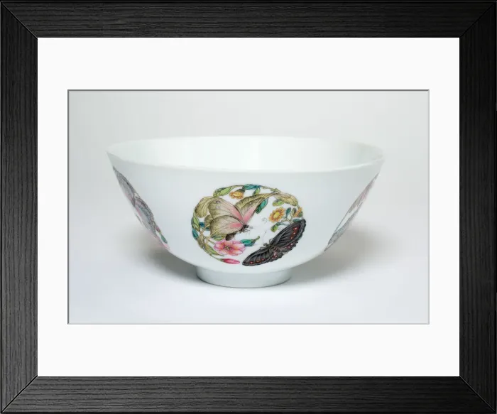 Framed Print : Bowl with Medallions of Butterflies, Peonies, Chrysanthemums, Peaches, Plums and Orchids Framed Print : Bowl with Medallions of Butterflies, Peonies, Chrysanthemums, Peaches, Plums and Orchids