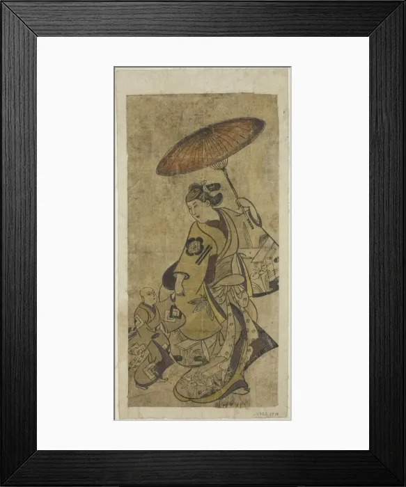 Framed Print : The Actors Matsumoto Hyozo as a woman holding an umbrella and Nakamura... c. 1700 Framed Print : The Actors Matsumoto Hyozo as a woman holding an umbrella and Nakamura... c. 1700