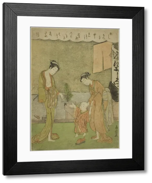 Framed Print : Two Women with Boy in Front of Powder Shop, c. 1770 / 71. Creator: Shiba Kokan Framed Print : Two Women with Boy in Front of Powder Shop, c. 1770 / 71. Creator: Shiba Kokan