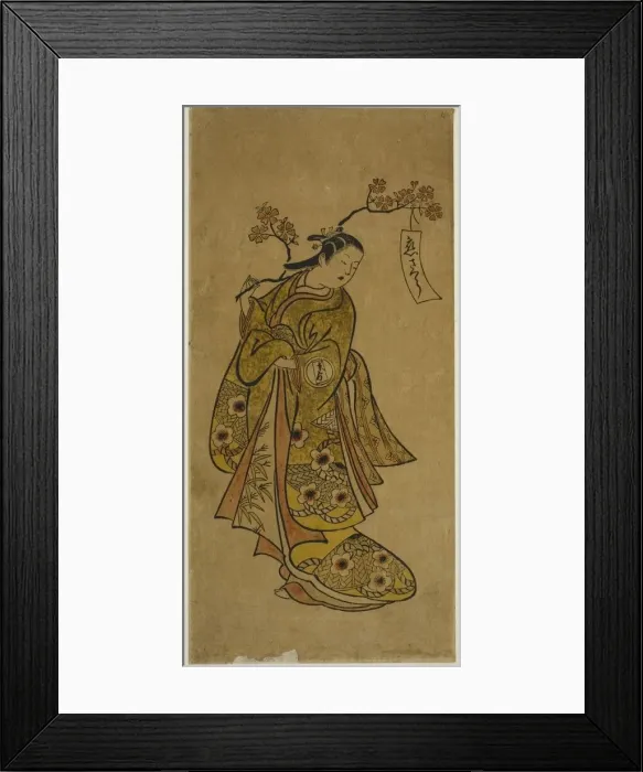 Framed Print : Oshichi Carrying a Blossoming Cherry Branch, c. 1727 / 30. Creator: Okumura Toshinobu Framed Print : Oshichi Carrying a Blossoming Cherry Branch, c. 1727 / 30. Creator: Okumura Toshinobu