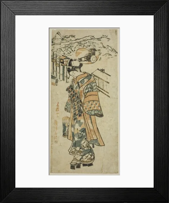Framed Print : Visiting (Kayoi) - a parody of Shosho visiting Komachi, c. 1740s. Creator: Mangetsudo Framed Print : Visiting (Kayoi) - a parody of Shosho visiting Komachi, c. 1740s. Creator: Mangetsudo