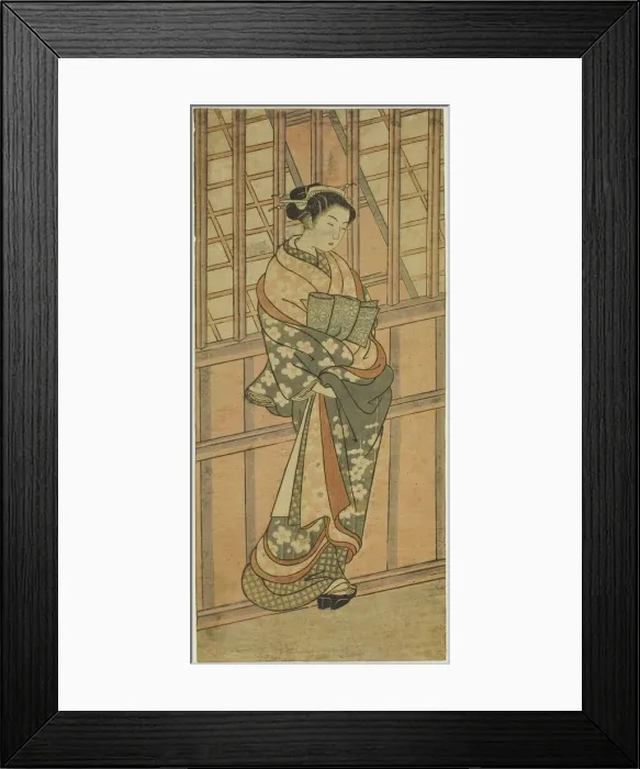 Framed Print : Courtesan Standing in Front of a Barred Window, c. 1765. Creator: Ishikawa Toyonobu Framed Print : Courtesan Standing in Front of a Barred Window, c. 1765. Creator: Ishikawa Toyonobu