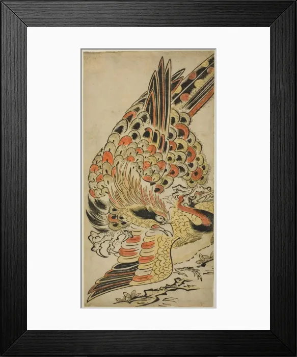 Framed Print : A Hawk Capturing a Crane in Flight, c. 1715. Creator: Torii Kiyomasu I Framed Print : A Hawk Capturing a Crane in Flight, c. 1715. Creator: Torii Kiyomasu I