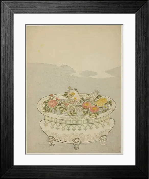 Framed Print : Chrysanthemums and the Rising Moon, c. 1766. Creator: Suzuki Harunobu Framed Print : Chrysanthemums and the Rising Moon, c. 1766. Creator: Suzuki Harunobu