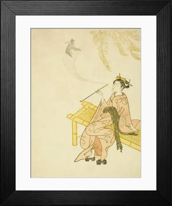 Framed Print : Smoking on a Bench, 1765. Creator: Suzuki Harunobu Framed Print : Smoking on a Bench, 1765. Creator: Suzuki Harunobu