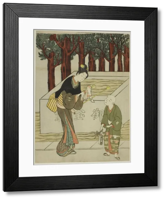 Framed Print : Woman Washing Her Hands before Entering a Shrine, c. 1767. Creator: Suzuki Harunobu Framed Print : Woman Washing Her Hands before Entering a Shrine, c. 1767. Creator: Suzuki Harunobu