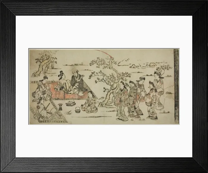 Framed Print : Flower Viewing, 1711 (reprint of 17th century work). Creator: Hishikawa Moronobu Framed Print : Flower Viewing, 1711 (reprint of 17th century work). Creator: Hishikawa Moronobu