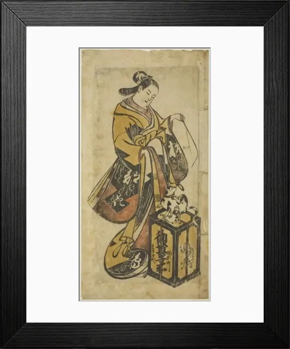 Framed Print : Beauty Playing with Cat and Kitten, early 18th century. Creator: Unknown Framed Print : Beauty Playing with Cat and Kitten, early 18th century. Creator: Unknown