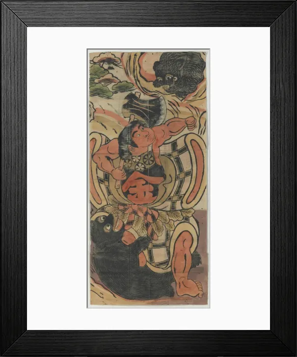 Framed Print : Banner Depicting Kintaro Battling Bears, 18th century. Creator: Unknown Framed Print : Banner Depicting Kintaro Battling Bears, 18th century. Creator: Unknown