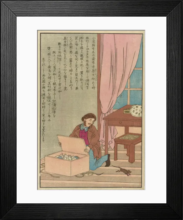 Framed Print : John James Audubon discovering his drawings eaten by a rat, 1870s. Creator: Unknown Framed Print : John James Audubon discovering his drawings eaten by a rat, 1870s. Creator: Unknown