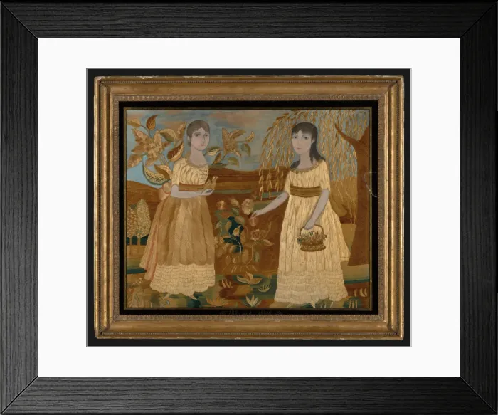 Framed Print : Picture Depicting Ann and Sarah (Needlework), New York, early 19th century Framed Print : Picture Depicting Ann and Sarah (Needlework), New York, early 19th century