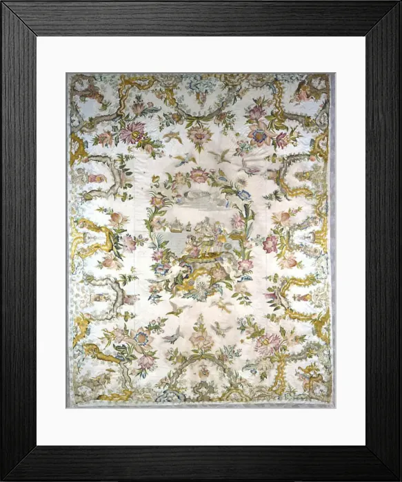 Framed Print : Bedcover Showing the Landing of Columbus, Italy, 1750 / 1800. Creator: Unknown Framed Print : Bedcover Showing the Landing of Columbus, Italy, 1750 / 1800. Creator: Unknown