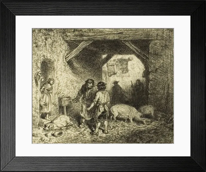 Framed Print : The Pig Slaughterers, 1844. Creator: Charles Emile Jacque Framed Print : The Pig Slaughterers, 1844. Creator: Charles Emile Jacque