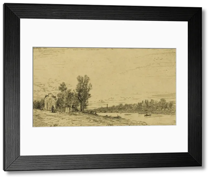 Framed Print : The Banks of a River, 1846. Creator: Charles Emile Jacque Framed Print : The Banks of a River, 1846. Creator: Charles Emile Jacque