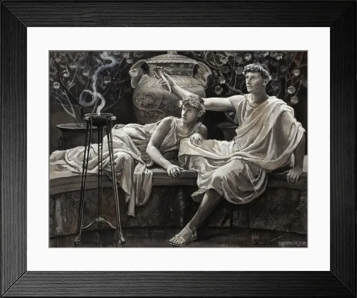 Framed Print : Checking His Love Trance, a Cup He Took Full Brimm d, 1885. Creator: Will H. Low