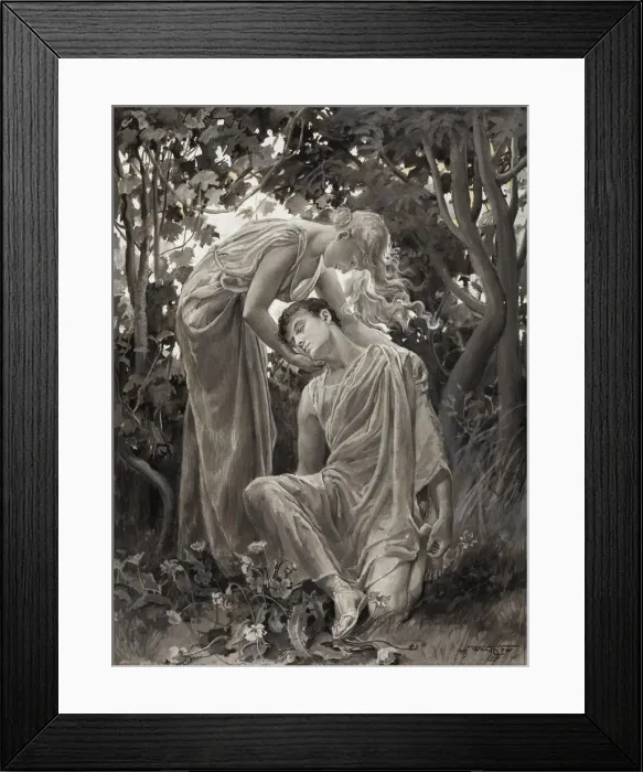 Framed Print : Swooned Murmuring of Love, and Pale with Pain, 1885. Creator: Will H. Low Framed Print : Swooned Murmuring of Love, and Pale with Pain, 1885. Creator: Will H. Low