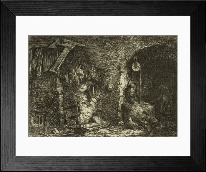 Framed Print : The Well, 1845. Creator: Charles Emile Jacque Framed Print : The Well, 1845. Creator: Charles Emile Jacque