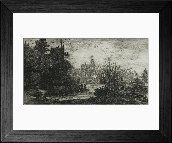 Framed Print : City with Stone Bridge, 1865. Creator: Rodolphe Bresdin Framed Print : City with Stone Bridge, 1865. Creator: Rodolphe Bresdin