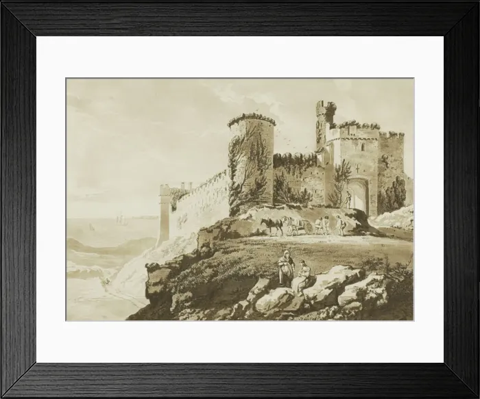 Framed Print : Manerbawr Castle in Pembroke Shire, from Twelve Views in Aquatinta from Drawings taken Framed Print : Manerbawr Castle in Pembroke Shire, from Twelve Views in Aquatinta from Drawings taken