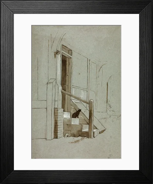 Framed Print : Cat on Doorstep, n. d. Creator: Henry Stacy Marks Framed Print : Cat on Doorstep, n. d. Creator: Henry Stacy Marks