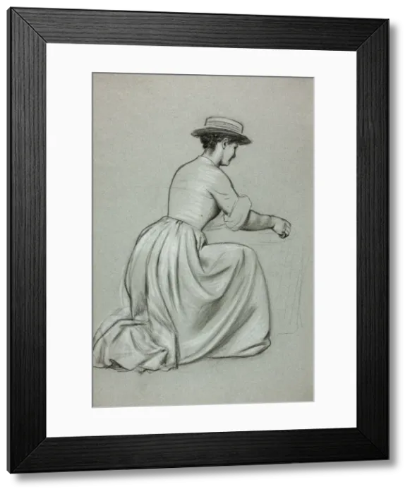 Framed Print : Kneeling Woman with Straw Hat, n. d. Creator: Henry Stacy Marks Framed Print : Kneeling Woman with Straw Hat, n. d. Creator: Henry Stacy Marks