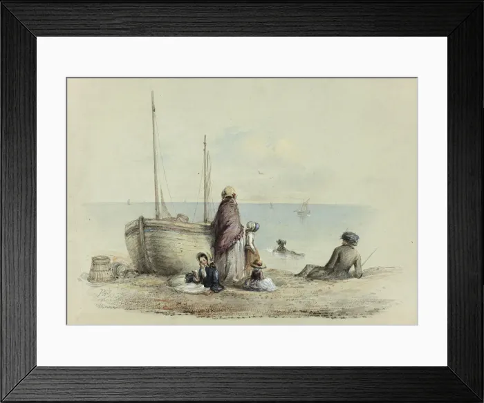Framed Print : Family on a Beach, c. 1850. Creator: Hablot Knight Browne Framed Print : Family on a Beach, c. 1850. Creator: Hablot Knight Browne