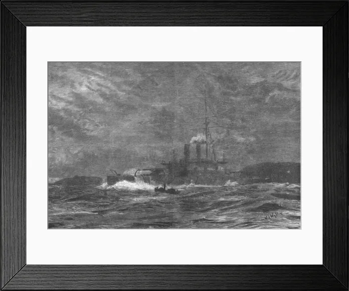 Framed Print : The Naval Mobilisation, H. M. S. Rodney running the Blockade, 1888. Creator: William Lionel Wyllie Framed Print : The Naval Mobilisation, H. M. S. Rodney running the Blockade, 1888. Creator: William Lionel Wyllie