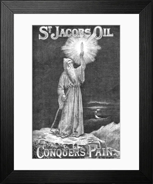 Framed Print : St. Jacobs Oil, Conquers Pain, 1888. Creator: Unknown Framed Print : St. Jacobs Oil, Conquers Pain, 1888. Creator: Unknown