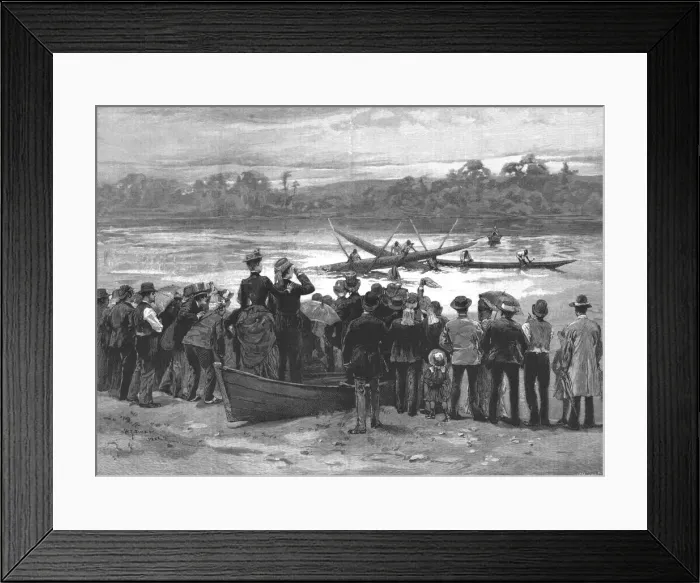 Framed Print : An obstacle race in canoes, near Auckland, New Zealand, 1888. Creator: Unknown Framed Print : An obstacle race in canoes, near Auckland, New Zealand, 1888. Creator: Unknown