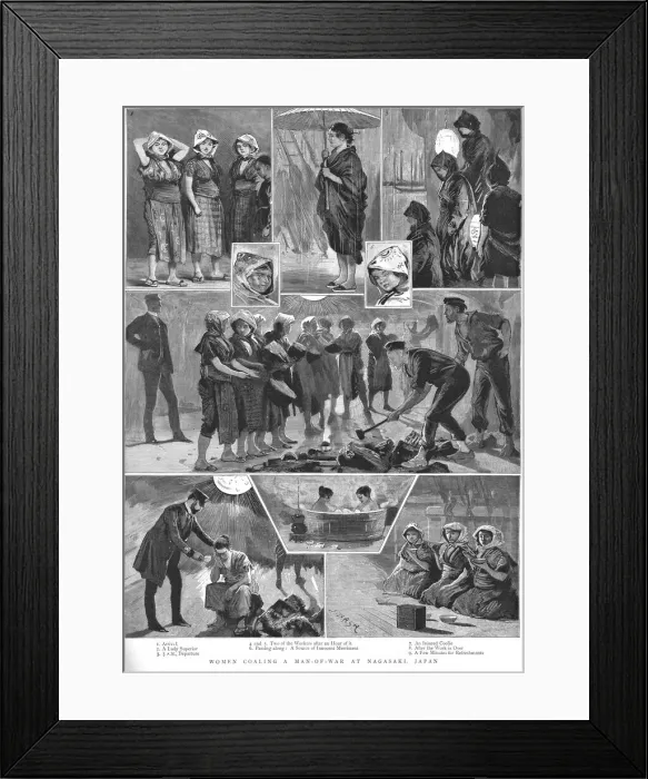 Framed Print : Women coaling a Man-of War at Nagasaki, Japan, 1888. Creator: J Nash Framed Print : Women coaling a Man-of War at Nagasaki, Japan, 1888. Creator: J Nash