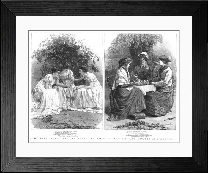 Framed Print : The Three Young Maids and the Three Old Maids of Lee-Tableaux Vivants at Blackheath, 1888. Creator: Unknown Framed Print : The Three Young Maids and the Three Old Maids of Lee-Tableaux Vivants at Blackheath, 1888. Creator: Unknown