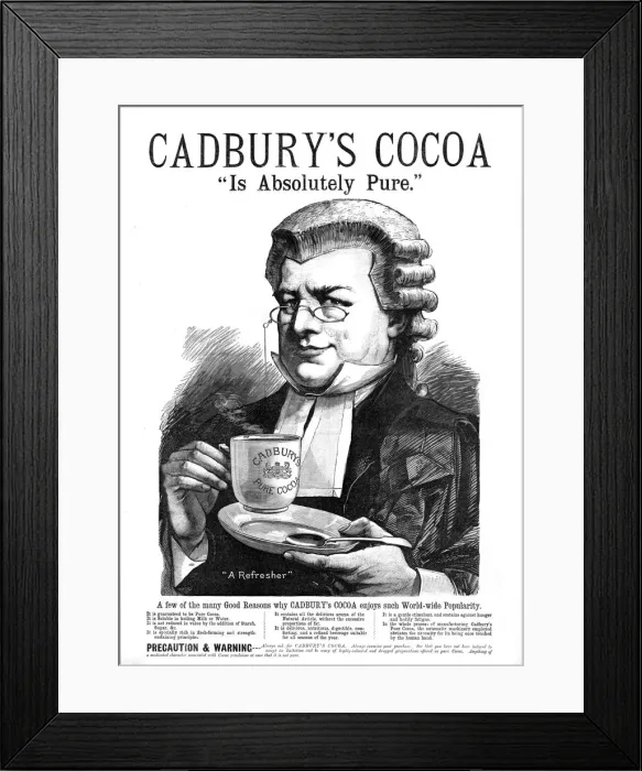 Framed Print : Cadburys Cocoa Is Absolutely Pure. 1888. Creator: Unknown Framed Print : Cadburys Cocoa Is Absolutely Pure. 1888. Creator: Unknown