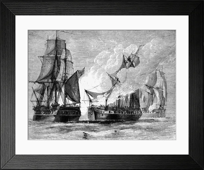 Framed Print : Engagement Between English and French Cruisers, c1891. Creator: James Grant