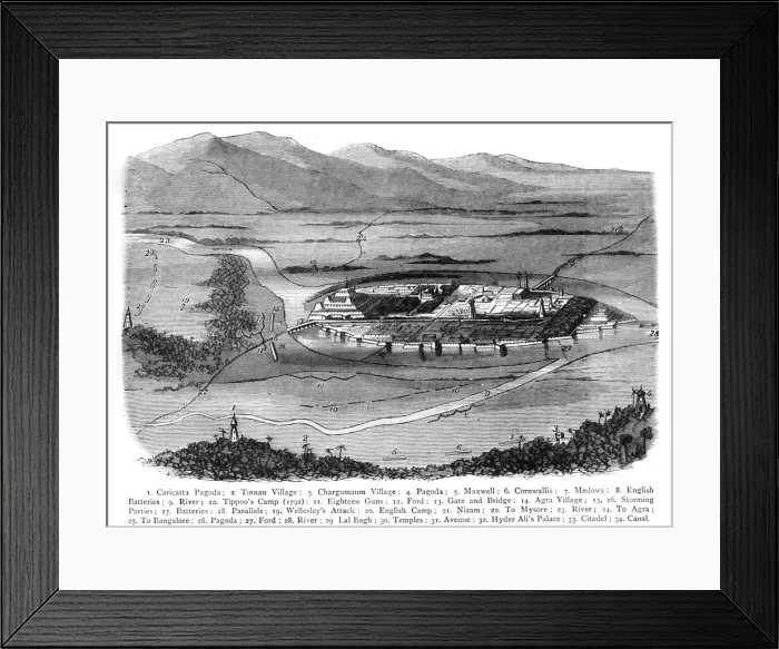 Framed Print : Perspective Plan of Seringapatam, Indicating Severally The British Positions in 1792 and 1799, c189 Creator: James Grant