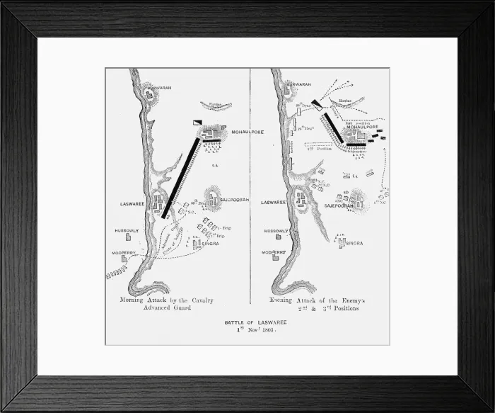 Framed Print : Plan of the Battle of Laswaree, c1891. Creator: James Grant Framed Print : Plan of the Battle of Laswaree, c1891. Creator: James Grant