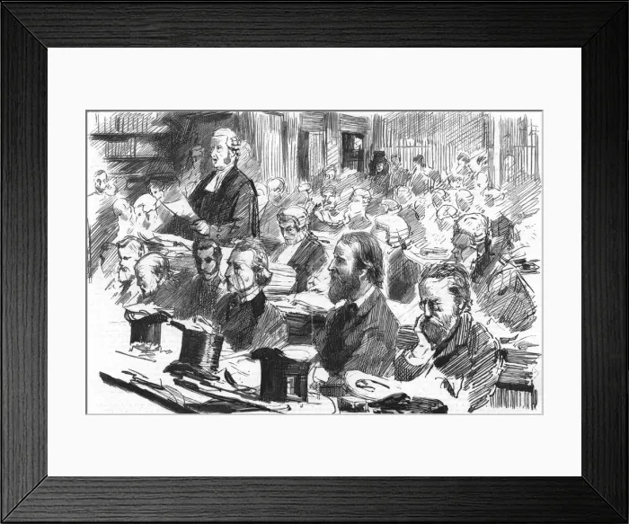 Framed Print : The Parnell Commission at the Royal Courts of Justice; The opening speech by the Attorney-General( Creator: Unknown) Framed Print : The Parnell Commission at the Royal Courts of Justice; The opening speech by the Attorney-General( Creator: Unknown)