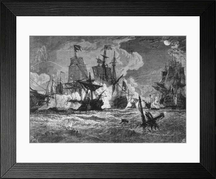 Framed Print : Naval Action Between the British and the French in Pondicherry Roads, c1891. Creator: James Grant Framed Print : Naval Action Between the British and the French in Pondicherry Roads, c1891. Creator: James Grant