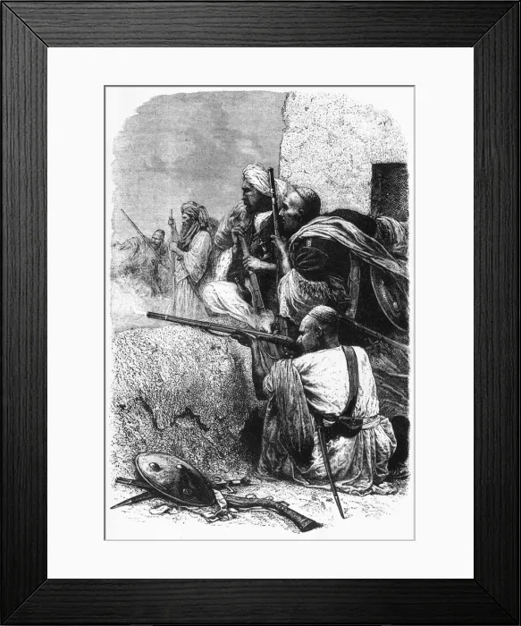 Framed Print : Mountaineers of the North-West Firing on the British, c1891. Creator: James Grant Framed Print : Mountaineers of the North-West Firing on the British, c1891. Creator: James Grant